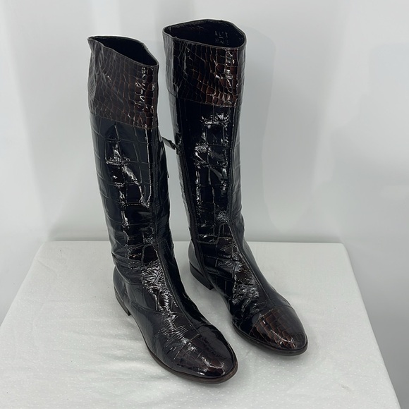 Alex Marie Shoes - Alex Marie WOMENS SIZE 9 Black BOOT BROWN TOE SHINY FAUX CROCODILE, PATTEN
